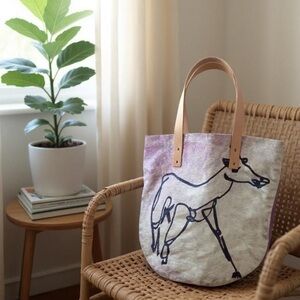 PAOM PRINT ALL OVER ME HAPPY COW CANVAS LEATHER HANDLE TOTE BAG